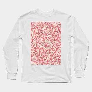 Cream Hemlock Print on Vintage Rose -  Floral Repeat Pattern Long Sleeve T-Shirt